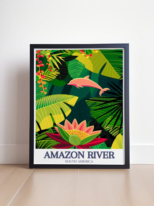 Amazon River Art - Victoria Regia water lily and Amazon river dolphin Home Decor - Brazil Living Room Decor