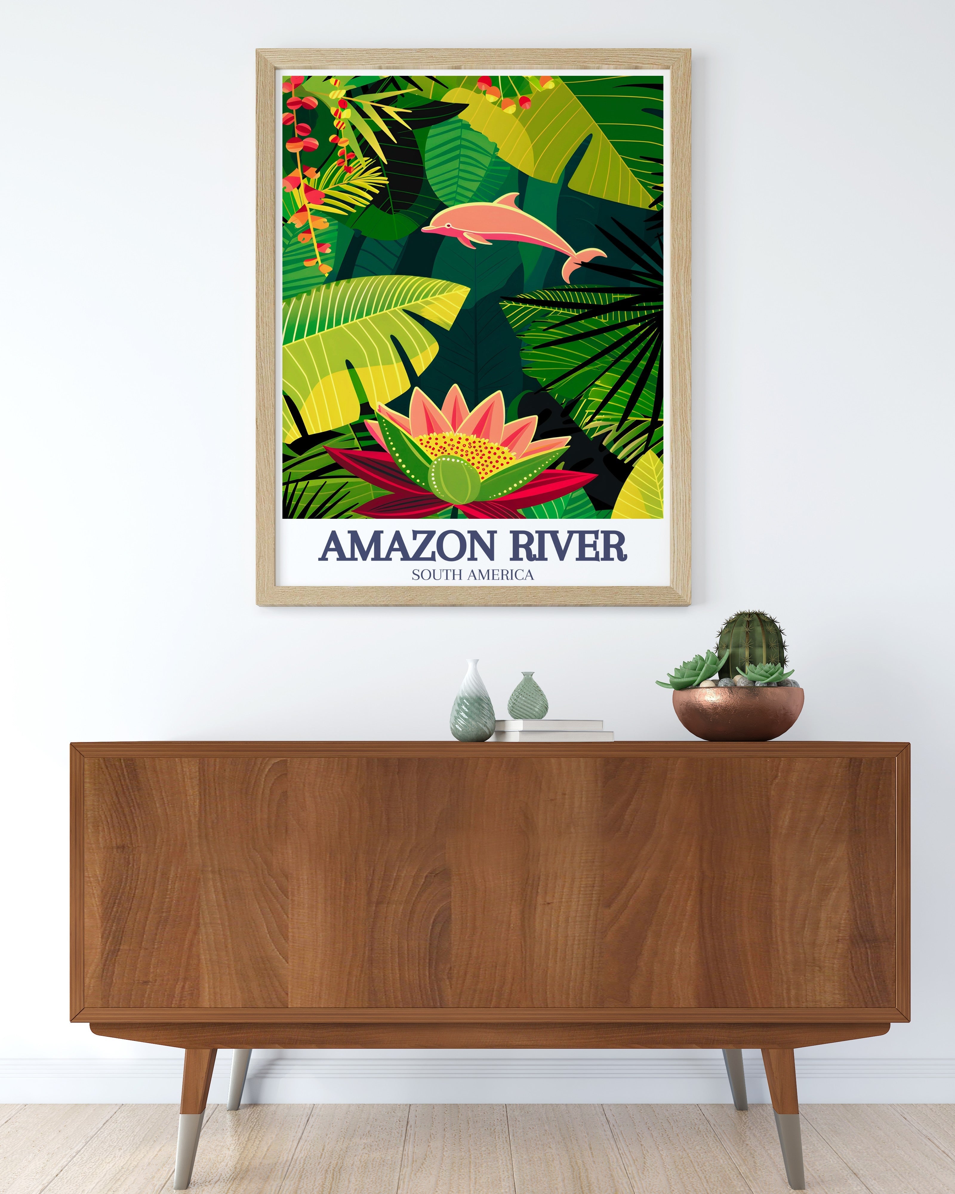 Amazon River Art - Victoria Regia water lily and Amazon river dolphin Home Decor - Brazil Living Room Decor