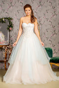 Sweethearted strapless mesh layered a line prom dress GLGL3244