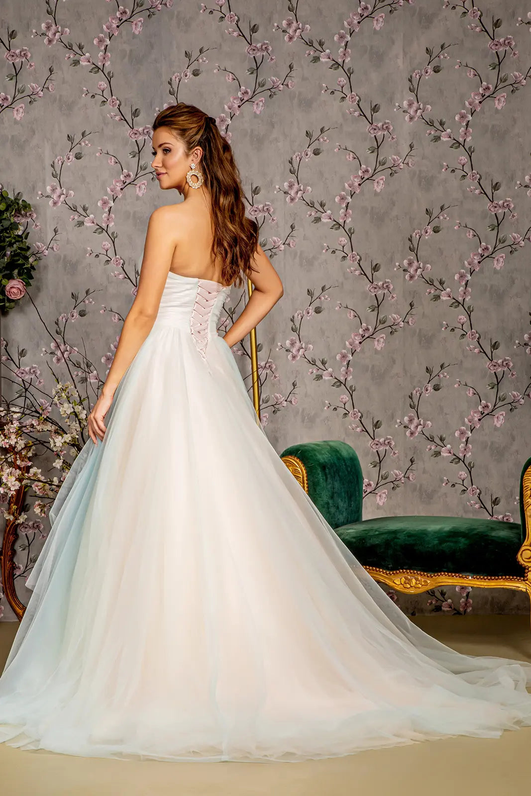 Sweethearted strapless mesh layered a line prom dress GLGL3244