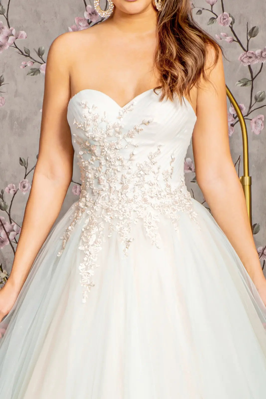 Sweethearted strapless mesh layered a line prom dress GLGL3244
