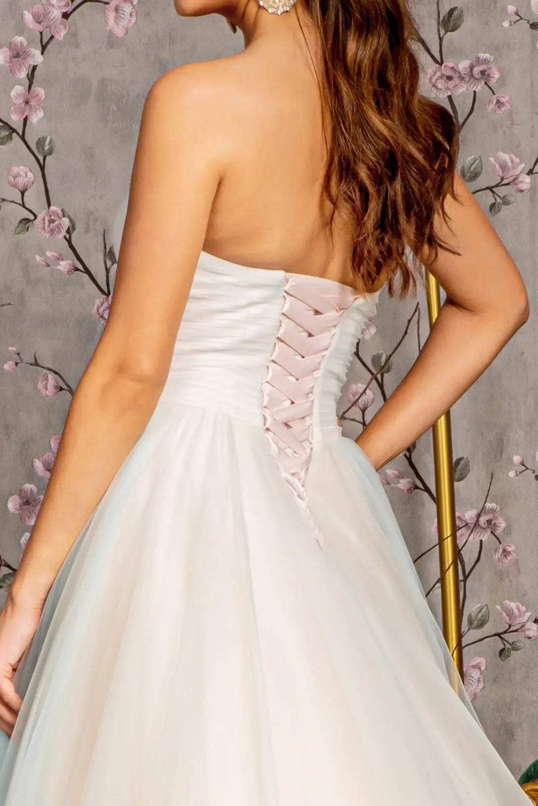 Sweethearted strapless mesh layered a line prom dress GLGL3244