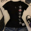 Star Retro Print Casual Short-Sleeved T- Women 2025 Summer Haruku Niche Slim Fashion Street T
